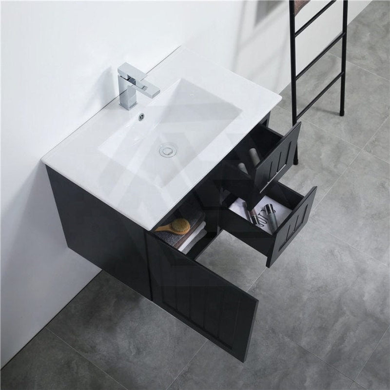 600/750/900/1200/1500Mm Hampton Wall Hung Vanity Pvc Board Matt Black Linear Surface Vanities