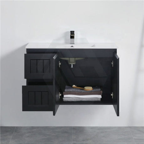 600/750/900/1200/1500Mm Hampton Wall Hung Vanity Pvc Board Matt Black Linear Surface Vanities