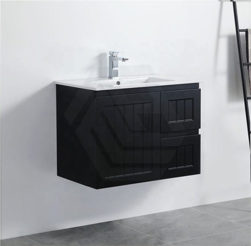 600/750/900/1200/1500Mm Hampton Wall Hung Vanity Pvc Board Matt Black Linear Surface Vanities