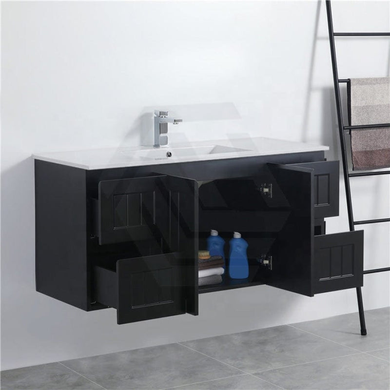 600/750/900/1200/1500Mm Hampton Wall Hung Vanity Pvc Board Matt Black Linear Surface Vanities