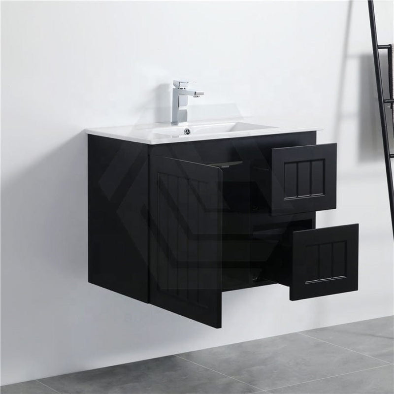 600/750/900/1200/1500Mm Hampton Wall Hung Vanity Pvc Board Matt Black Linear Surface Vanities