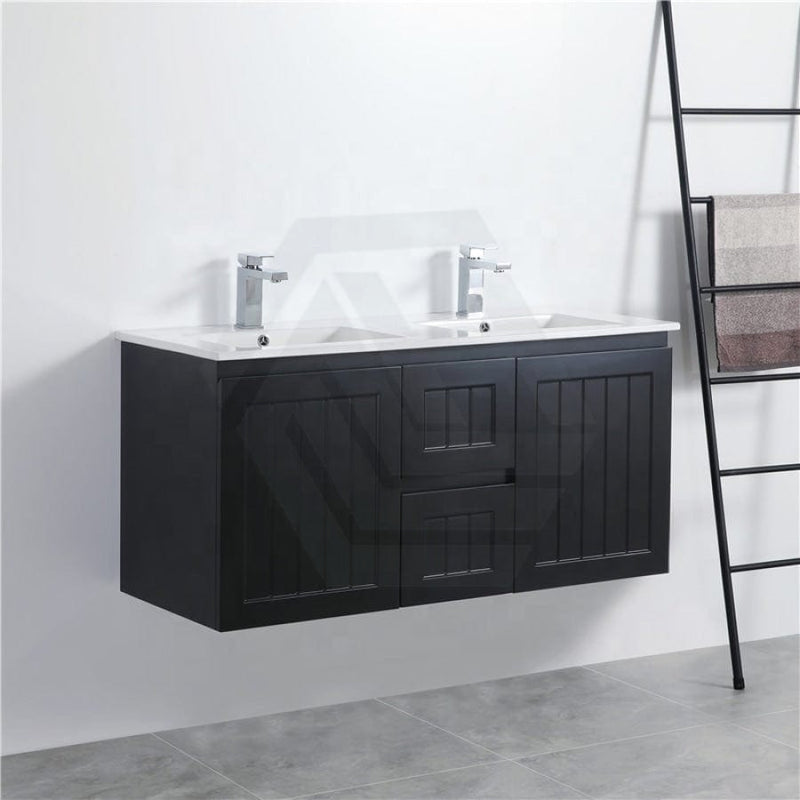 600/750/900/1200/1500Mm Hampton Wall Hung Vanity Pvc Board Matt Black Linear Surface Vanities