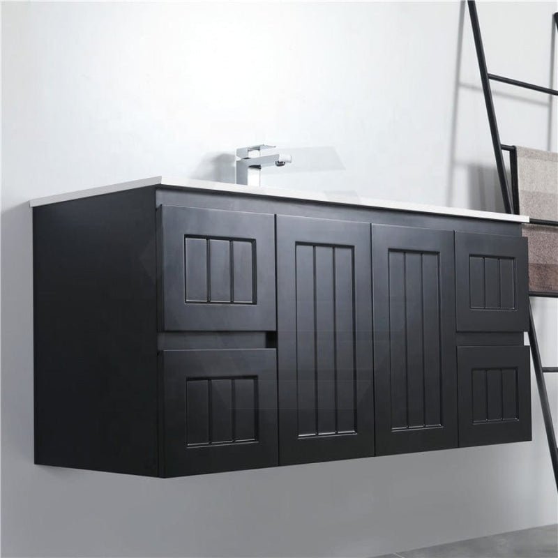 600/750/900/1200/1500Mm Hampton Wall Hung Vanity Pvc Board Matt Black Linear Surface Vanities