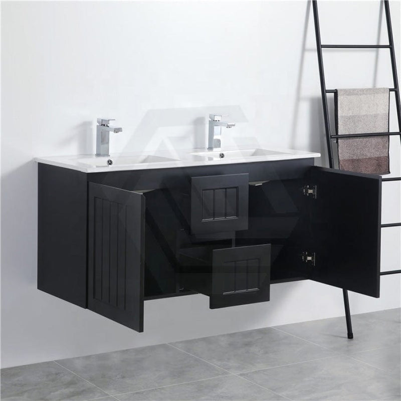 600/750/900/1200/1500Mm Hampton Wall Hung Vanity Pvc Board Matt Black Linear Surface Vanities