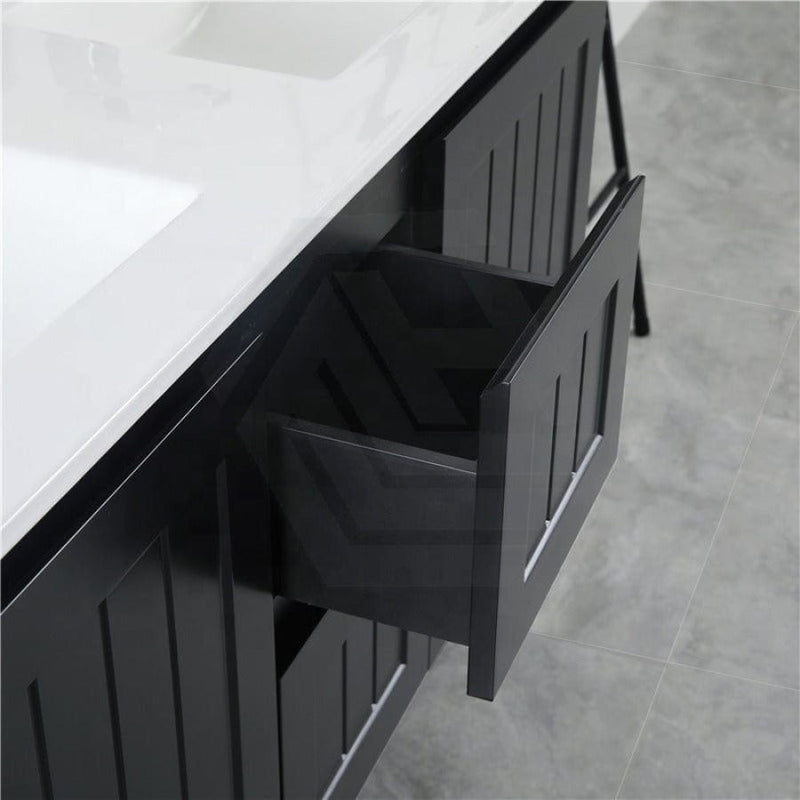 600/750/900/1200/1500Mm Hampton Wall Hung Vanity Pvc Board Matt Black Linear Surface Vanities