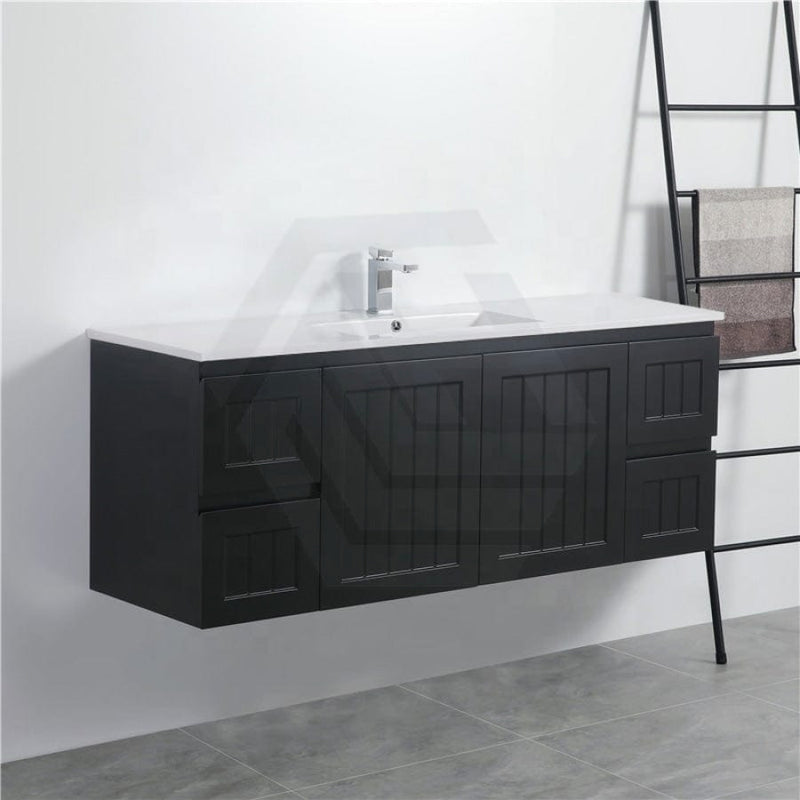 600/750/900/1200/1500Mm Hampton Wall Hung Vanity Pvc Board Matt Black Linear Surface Vanities