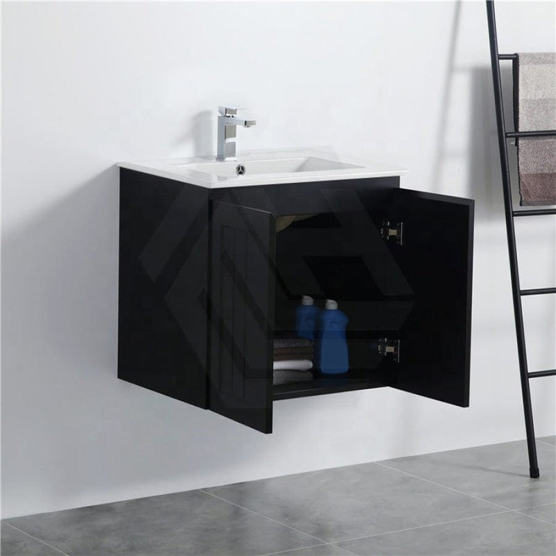 600/750/900/1200/1500Mm Hampton Wall Hung Vanity Pvc Board Matt Black Linear Surface Vanities