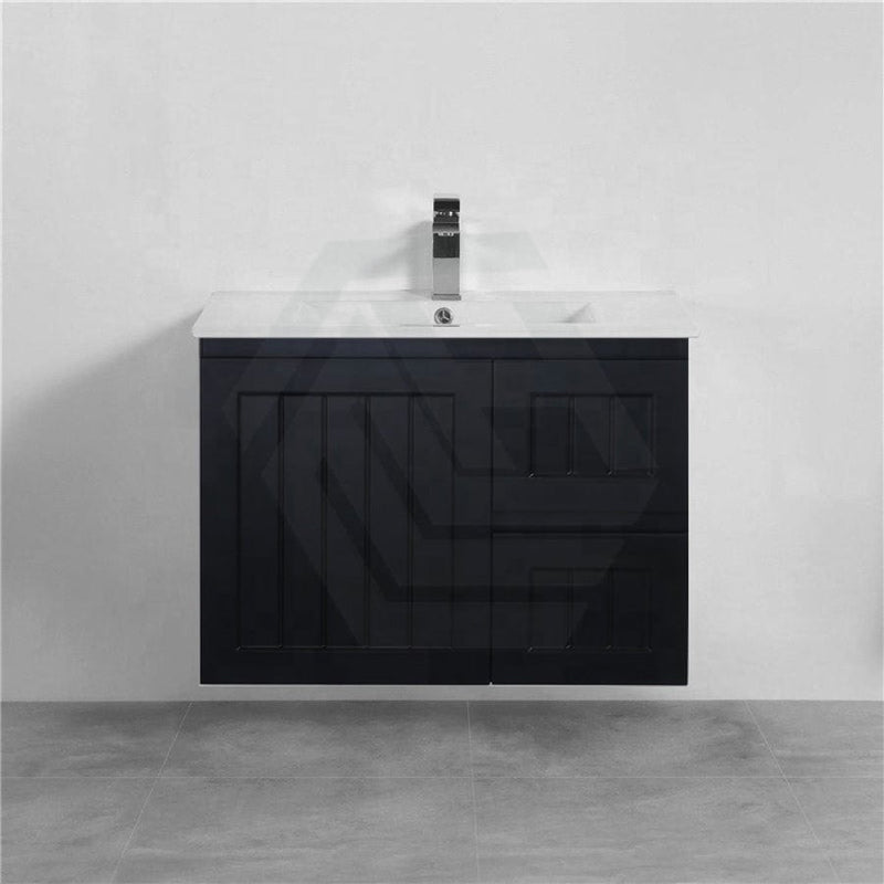 600/750/900/1200/1500Mm Hampton Wall Hung Vanity Pvc Board Matt Black Linear Surface Vanities