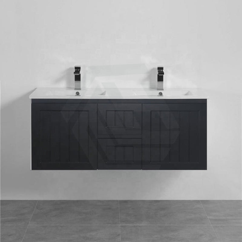 600/750/900/1200/1500Mm Hampton Wall Hung Vanity Pvc Board Matt Black Linear Surface Vanities