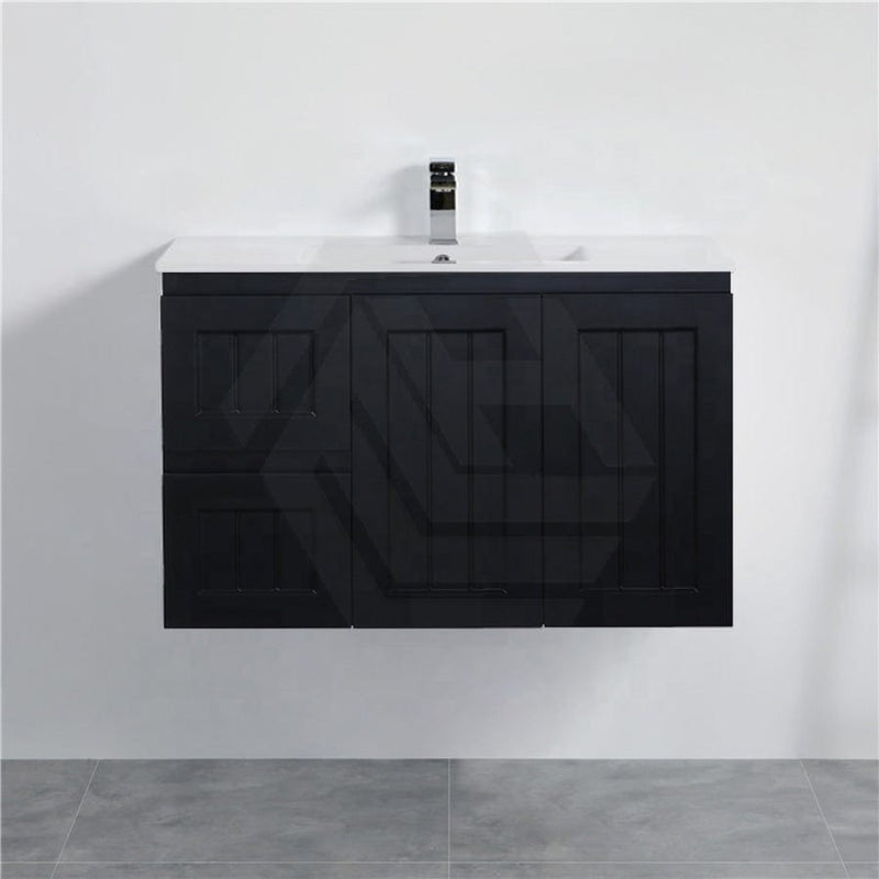 600/750/900/1200/1500Mm Hampton Wall Hung Vanity Pvc Board Matt Black Linear Surface Vanities