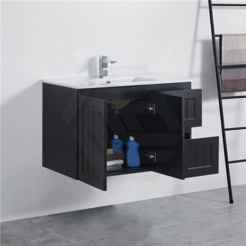 600/750/900/1200/1500Mm Hampton Wall Hung Vanity Pvc Board Matt Black Linear Surface Vanities