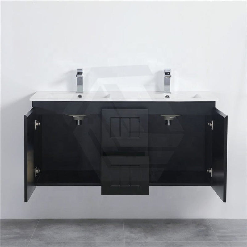 600/750/900/1200/1500Mm Hampton Wall Hung Vanity Pvc Board Matt Black Linear Surface Vanities