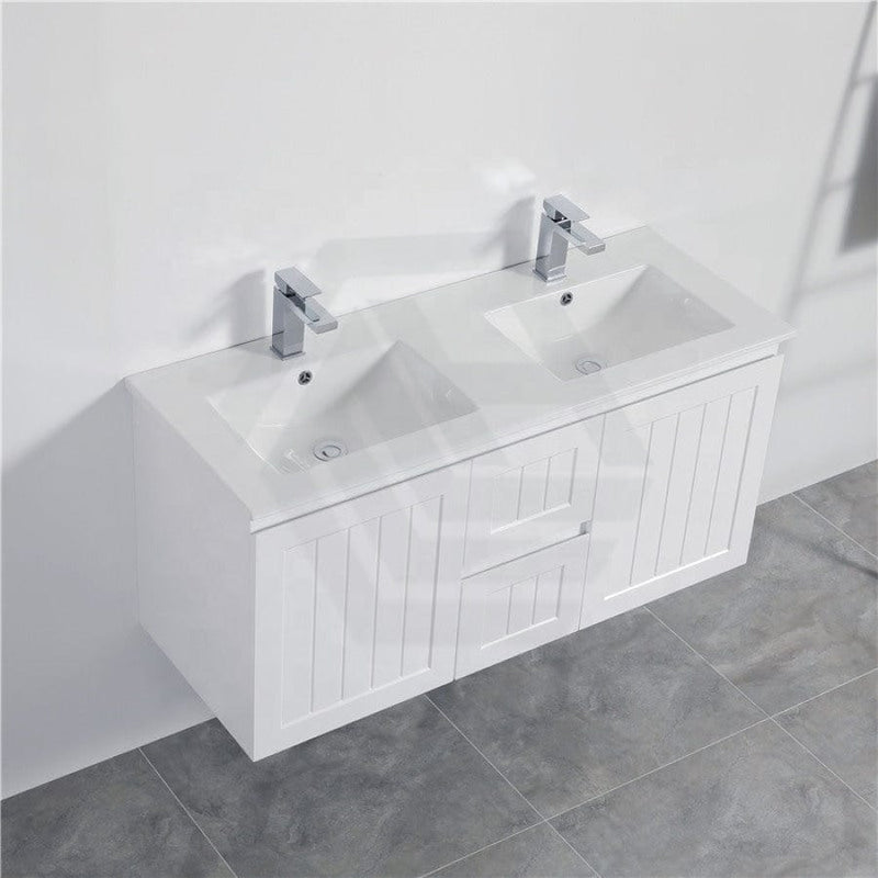 600/750/900/1200/1500Mm Hampton Wall Hung Vanity Pvc Board Matt White Linear Surface Vanities