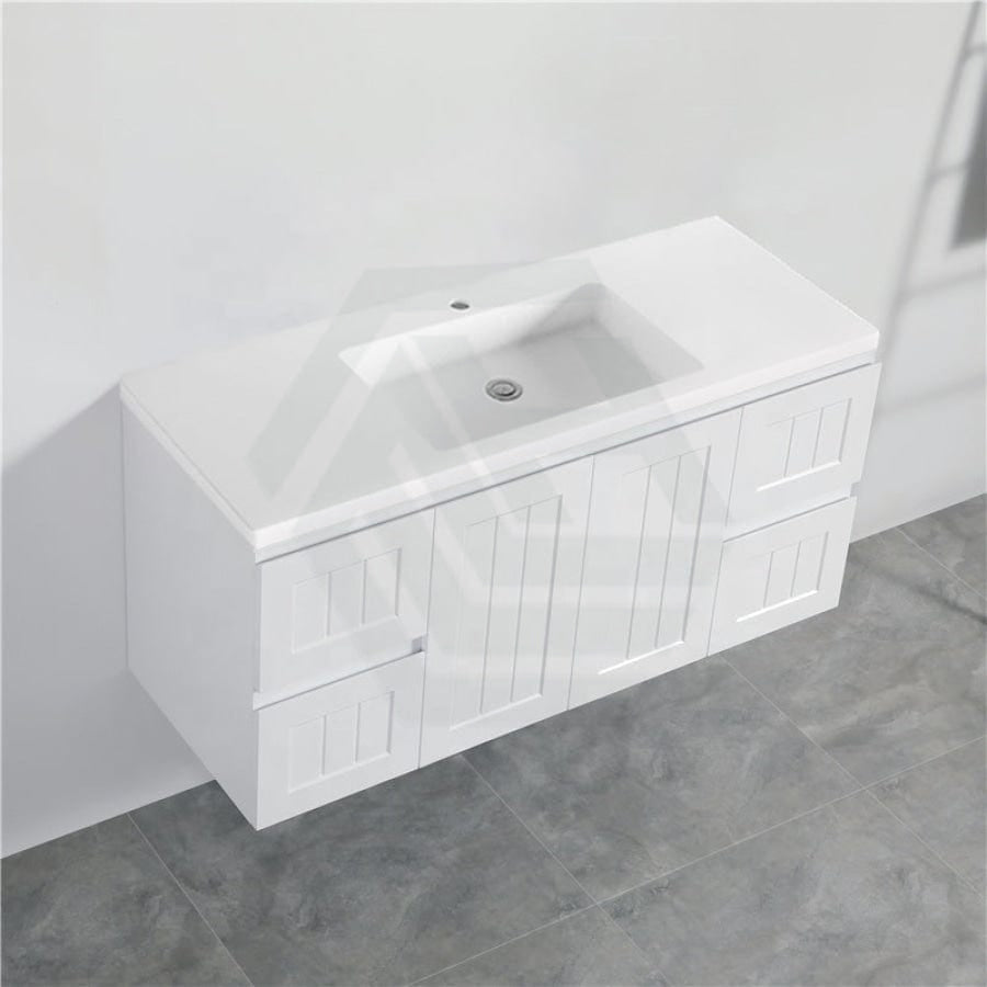 600/750/900/1200/1500Mm Hampton Wall Hung Vanity Pvc Board Matt White Linear Surface Vanities