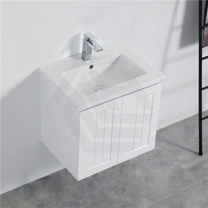 600/750/900/1200/1500Mm Hampton Wall Hung Vanity Pvc Board Matt White Linear Surface Vanities