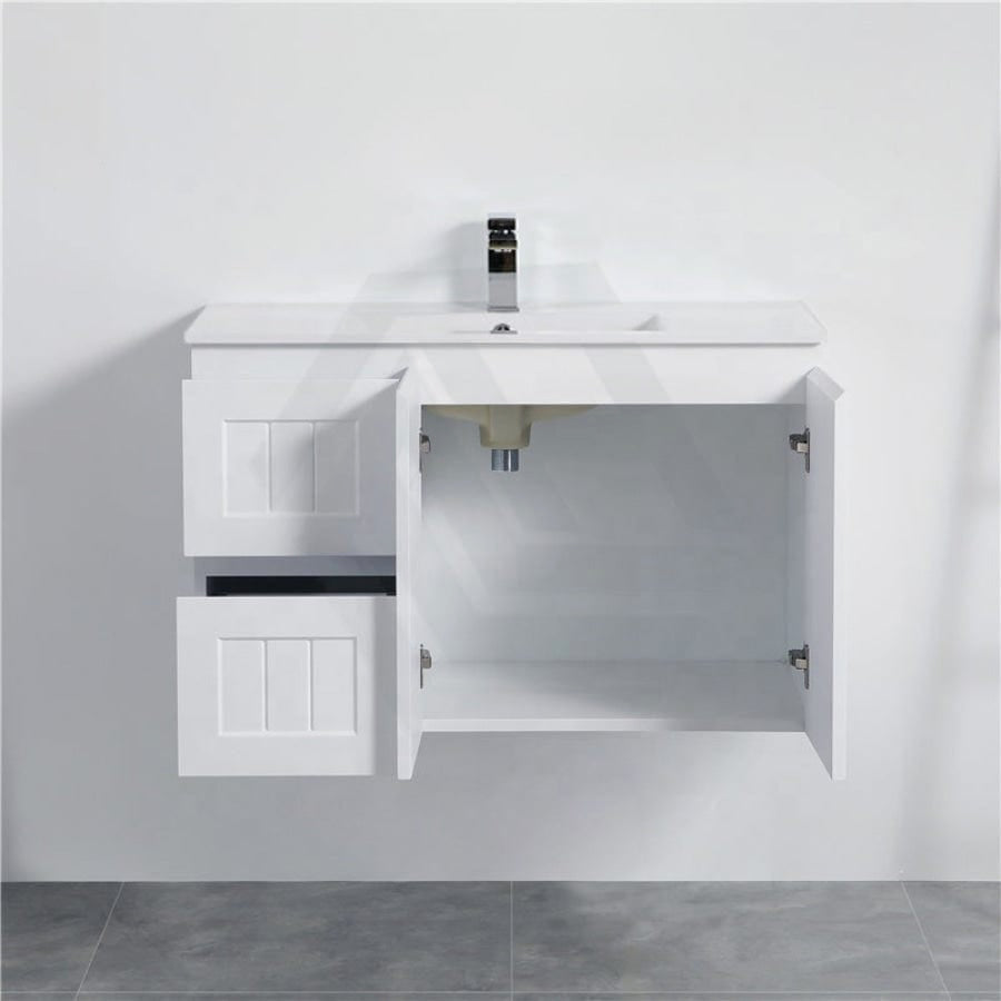 600/750/900/1200/1500Mm Hampton Wall Hung Vanity Pvc Board Matt White Linear Surface Vanities