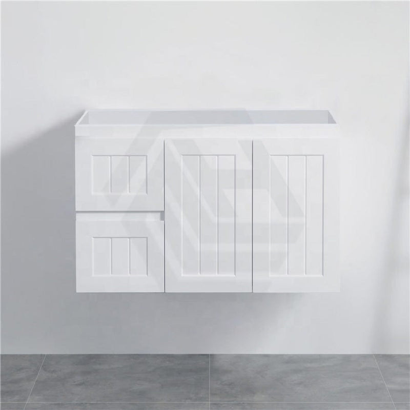 600/750/900/1200/1500Mm Hampton Wall Hung Vanity Pvc Board Matt White Linear Surface Vanities