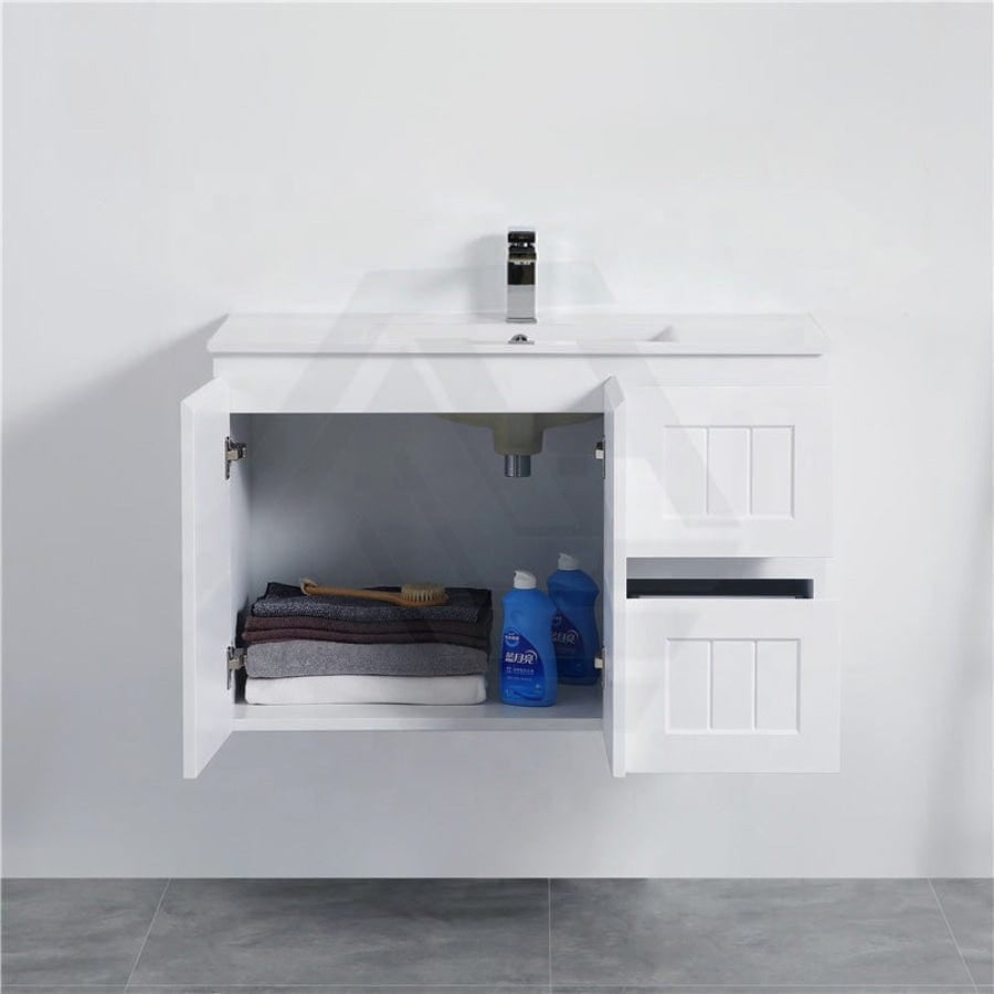 600/750/900/1200/1500Mm Hampton Wall Hung Vanity Pvc Board Matt White Linear Surface Vanities