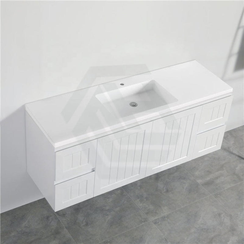 600/750/900/1200/1500Mm Hampton Wall Hung Vanity Pvc Board Matt White Linear Surface Vanities