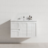 600/750/900/1200/1500Mm Hampton Wall Hung Vanity Pvc Board Matt White Linear Surface Vanities