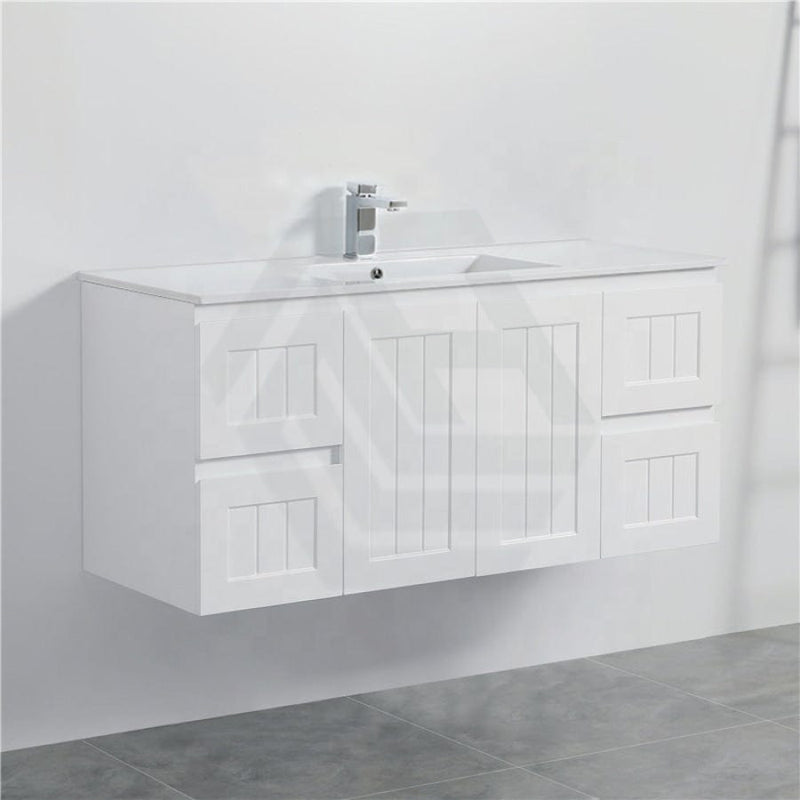 600/750/900/1200/1500Mm Hampton Wall Hung Vanity Pvc Board Matt White Linear Surface Vanities