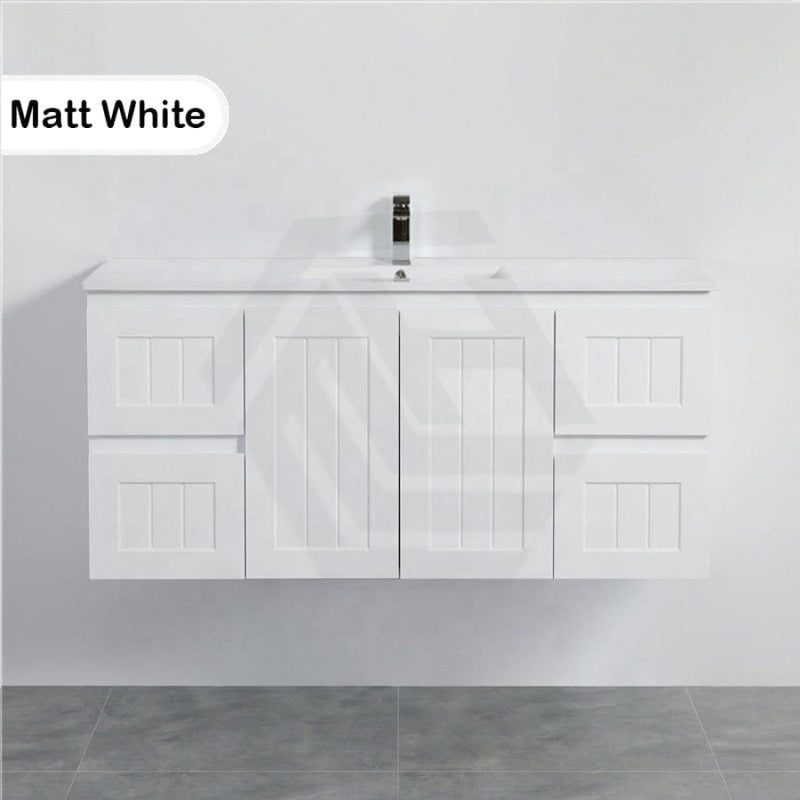 600/750/900/1200/1500Mm Hampton Wall Hung Vanity Pvc Board Matt White Linear Surface Vanities