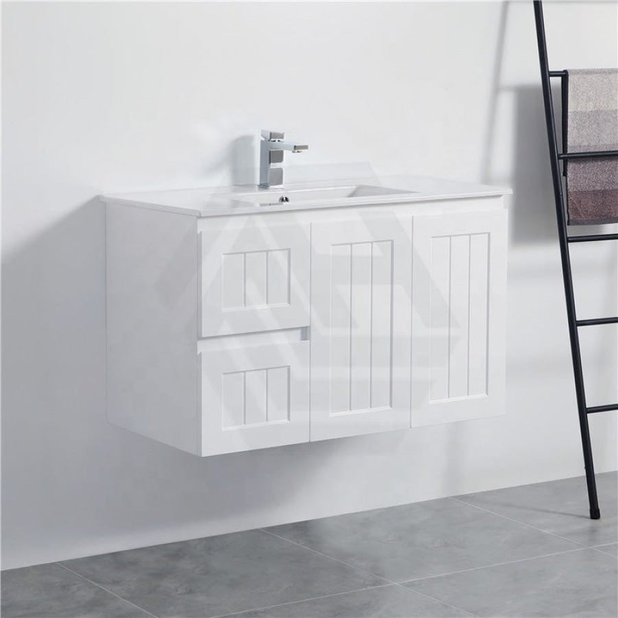 600/750/900/1200/1500Mm Hampton Wall Hung Vanity Pvc Board Matt White Linear Surface Vanities