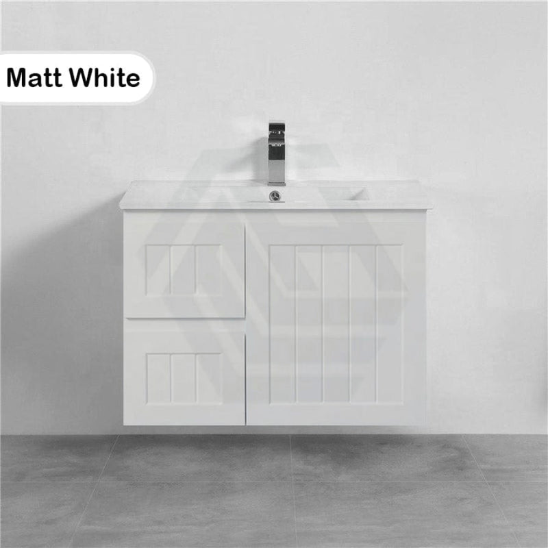 600/750/900/1200/1500Mm Hampton Wall Hung Vanity Pvc Board Matt White Linear Surface Vanities