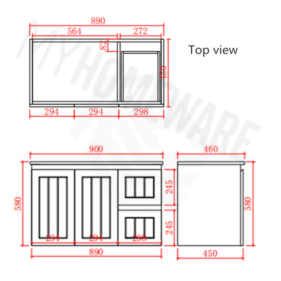 600/750/900/1200/1500Mm Hampton Wall Hung Vanity Pvc Board Matt Black Linear Surface 900Mm - Right