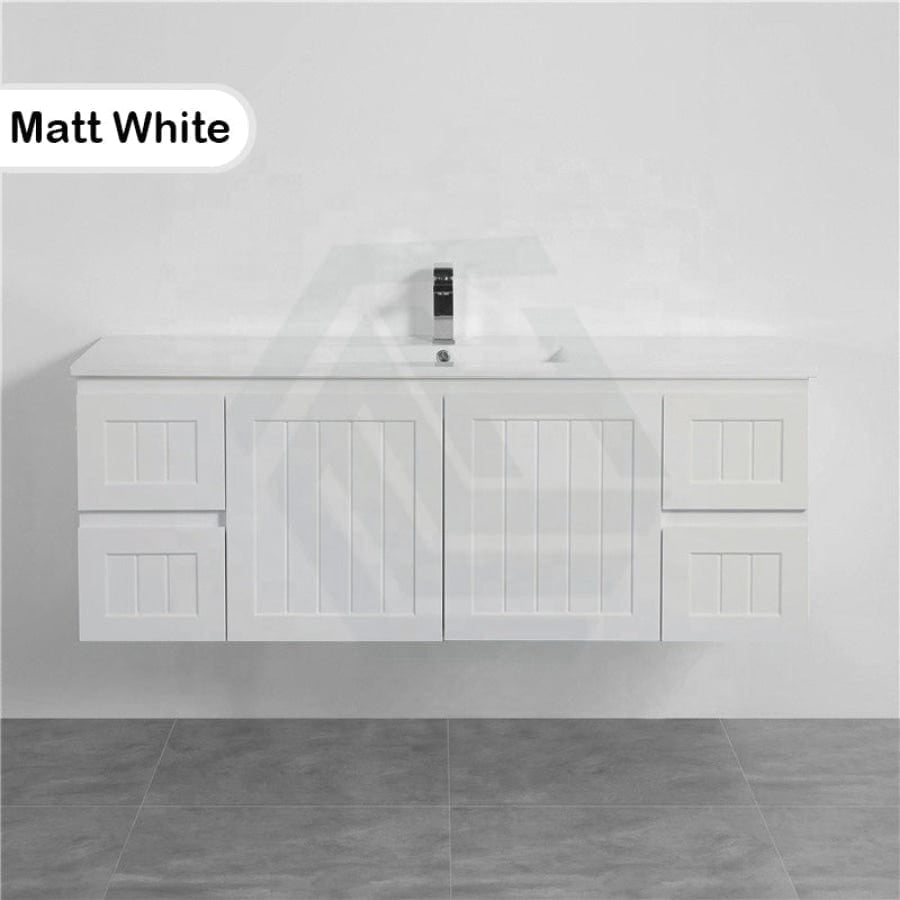 600/750/900/1200/1500Mm Hampton Wall Hung Vanity Pvc Board Matt White Linear Surface Vanities