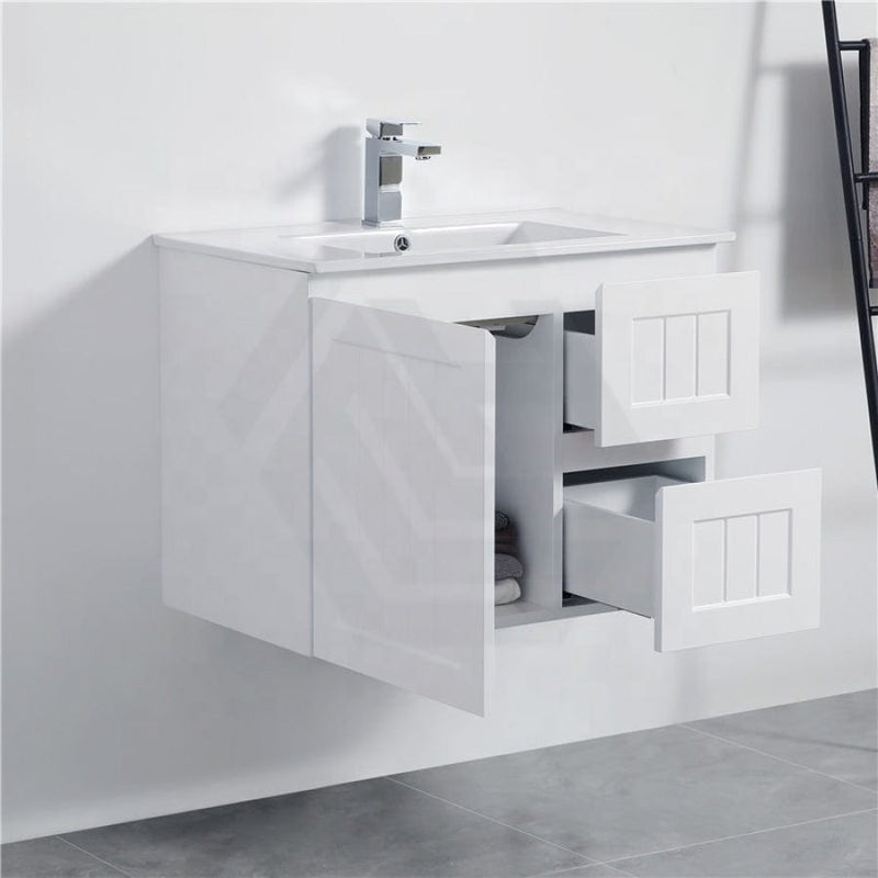 600/750/900/1200/1500Mm Hampton Wall Hung Vanity Pvc Board Matt White Linear Surface Vanities