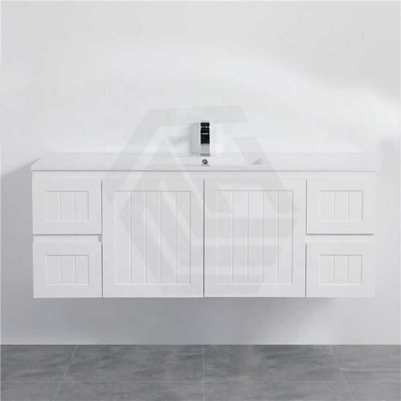 600/750/900/1200/1500Mm Hampton Wall Hung Vanity Pvc Board Matt White Linear Surface Vanities