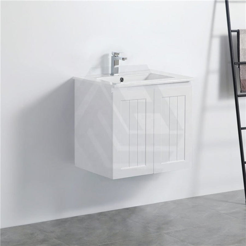 600/750/900/1200/1500Mm Hampton Wall Hung Vanity Pvc Board Matt White Linear Surface Vanities