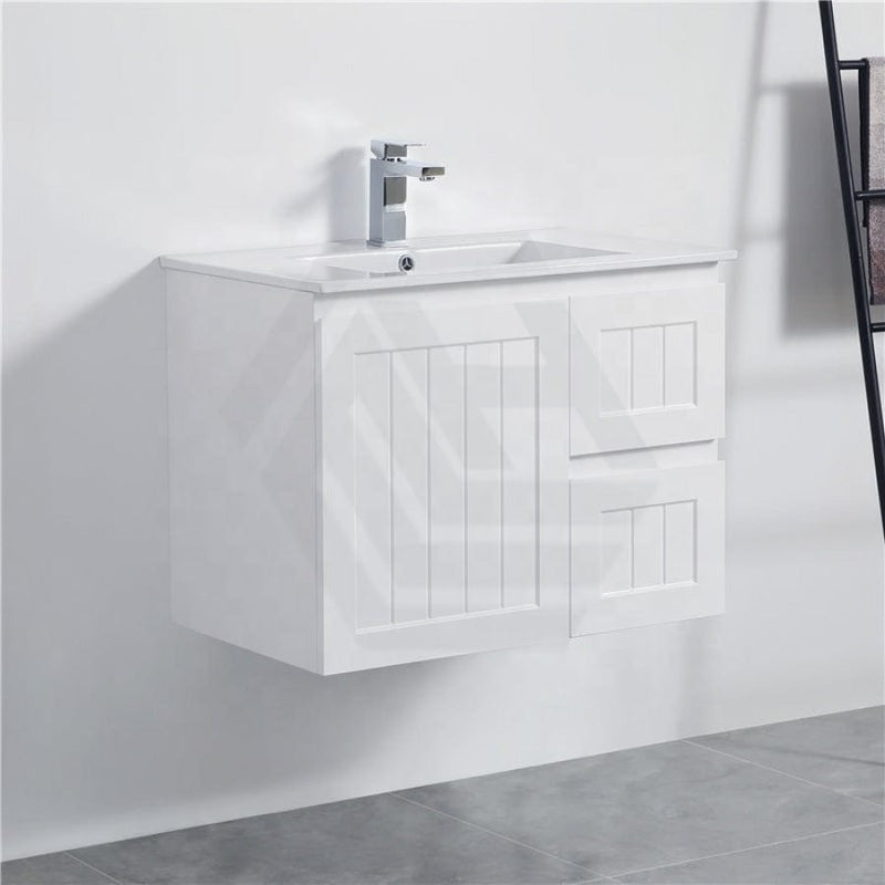 600/750/900/1200/1500Mm Hampton Wall Hung Vanity Pvc Board Matt White Linear Surface Vanities