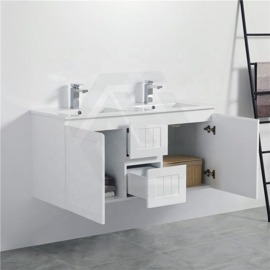 600/750/900/1200/1500Mm Hampton Wall Hung Vanity Pvc Board Matt White Linear Surface Vanities