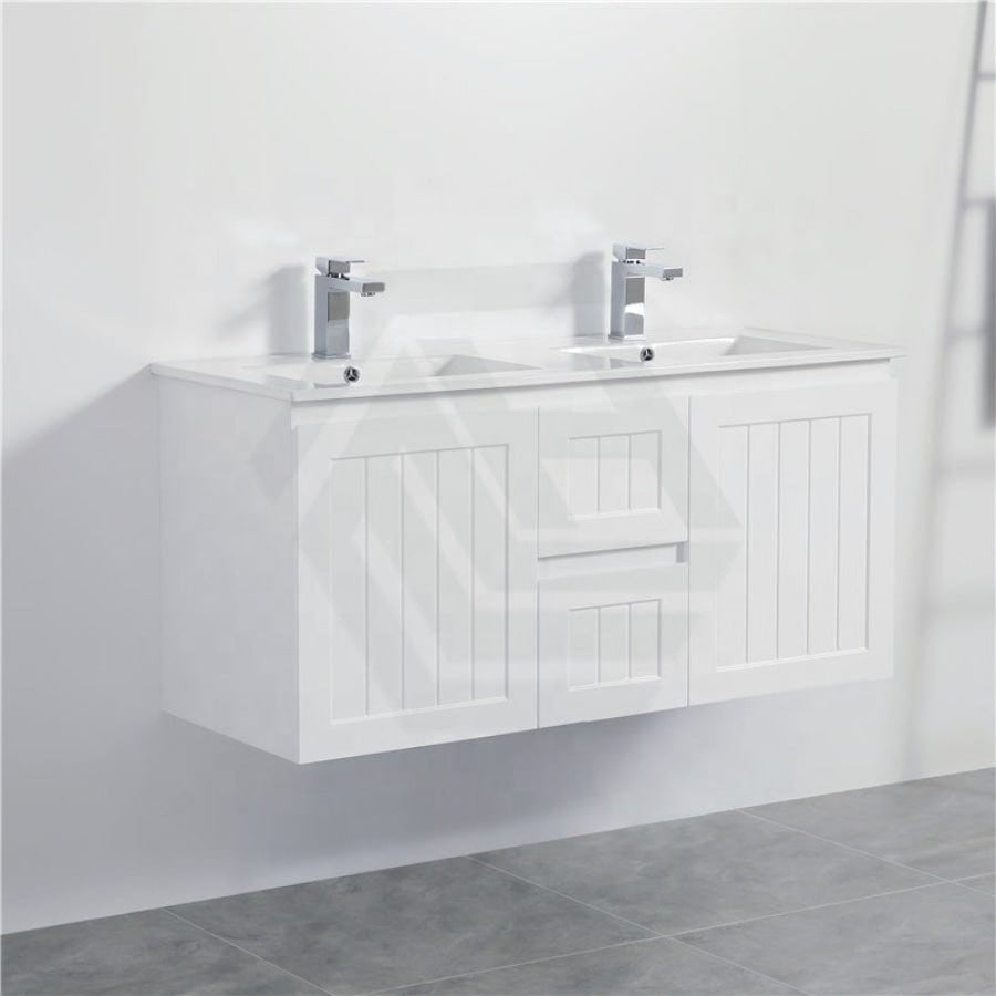 600/750/900/1200/1500Mm Hampton Wall Hung Vanity Pvc Board Matt White Linear Surface Vanities