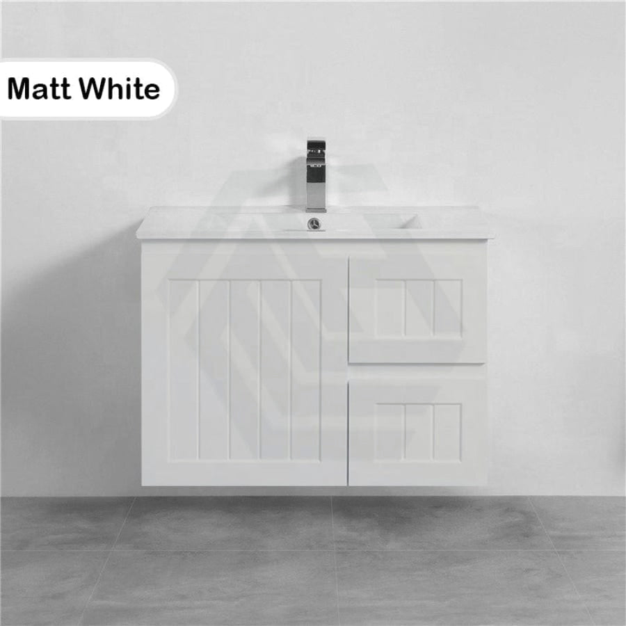 600/750/900/1200/1500Mm Hampton Wall Hung Vanity Pvc Board Matt White Linear Surface Vanities