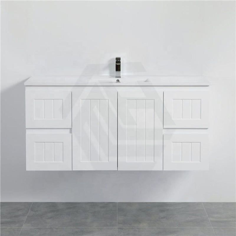 600/750/900/1200/1500Mm Hampton Wall Hung Vanity Pvc Board Matt White Linear Surface Vanities