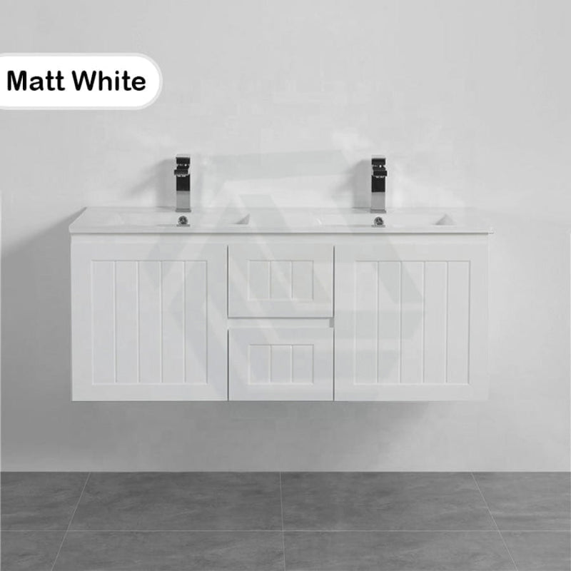 600/750/900/1200/1500Mm Hampton Wall Hung Vanity Pvc Board Matt White Linear Surface Vanities