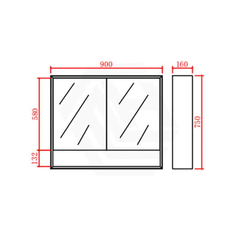 600/750/900/1200/1500mm Shaving Cabinet With Mirror PVC Board Wall Hung Storage Matt Black