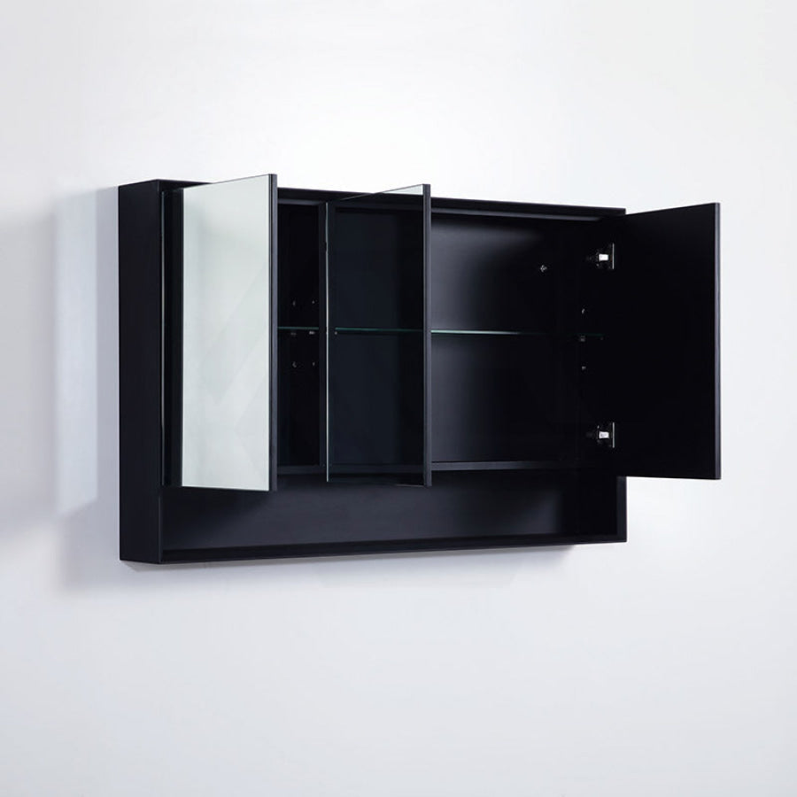 600/750/900/1200/1500Mm Petra Shaving Cabinet With Mirror Pvc Board Wall Hung Storage Matt Black