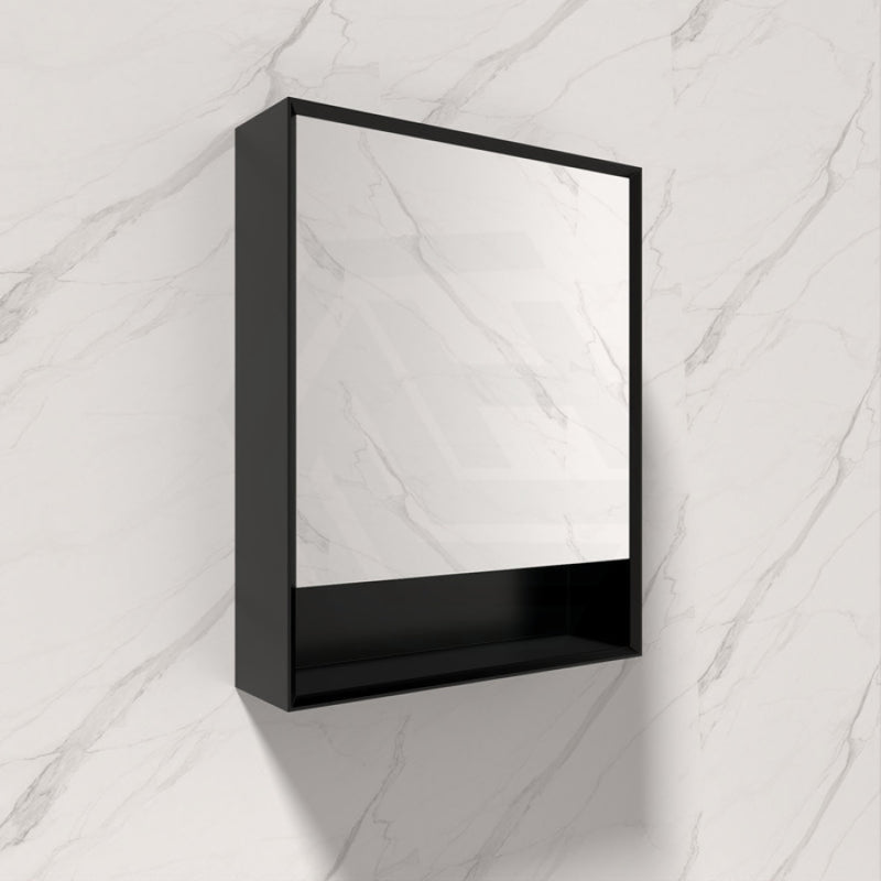 600/750/900/1200/1500Mm Petra Shaving Cabinet With Mirror Pvc Board Wall Hung Storage Matt Black