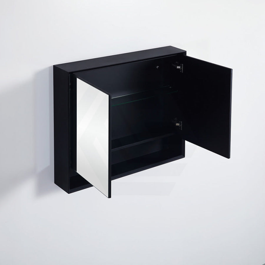 600/750/900/1200/1500Mm Petra Shaving Cabinet With Mirror Pvc Board Wall Hung Storage Matt Black