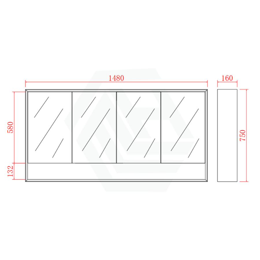 600/750/900/1200/1500mm Shaving Cabinet With Mirror PVC Board Wall Hung Storage Matt Black