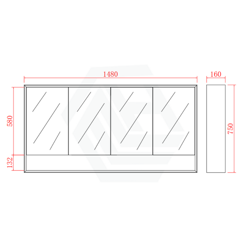 600/750/900/1200/1500mm Shaving Cabinet With Mirror PVC Board Wall Hung Storage Matt Black