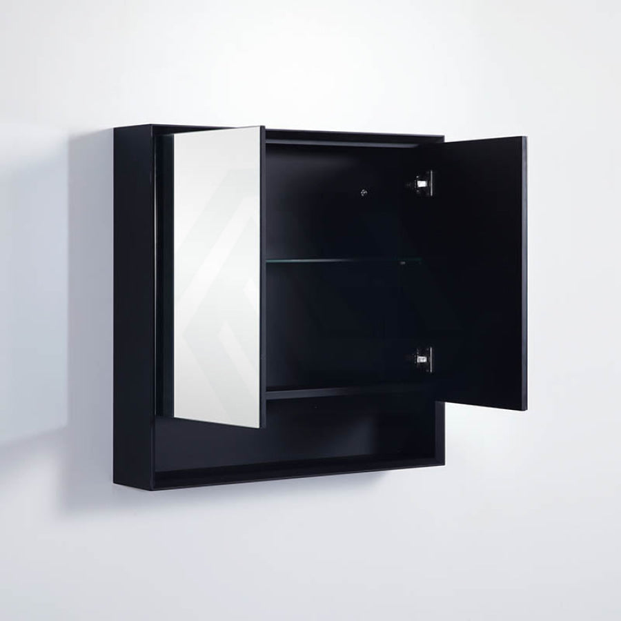 600/750/900/1200/1500Mm Petra Shaving Cabinet With Mirror Pvc Board Wall Hung Storage Matt Black