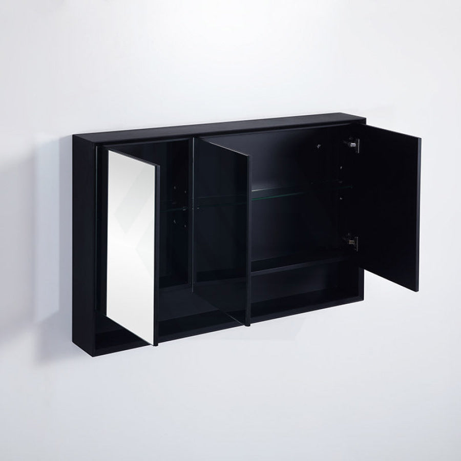 600/750/900/1200/1500Mm Petra Shaving Cabinet With Mirror Pvc Board Wall Hung Storage Matt Black