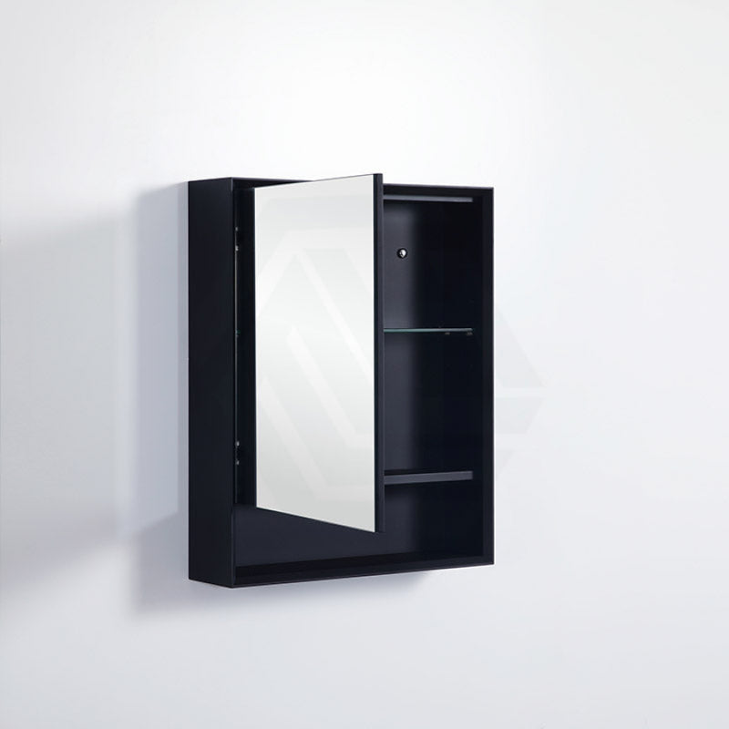 600/750/900/1200/1500Mm Petra Shaving Cabinet With Mirror Pvc Board Wall Hung Storage Matt Black