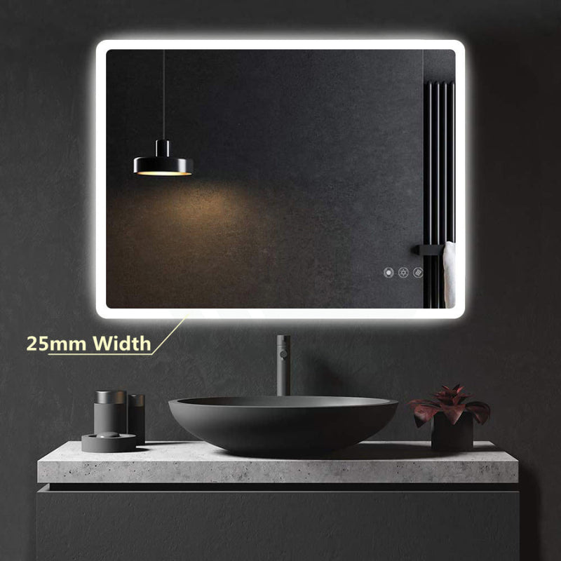 600/750/900/1200Mm Round Angle Frameless Led Wall Mirror Motion Sensor Auto On Light Rim Led Mirrors