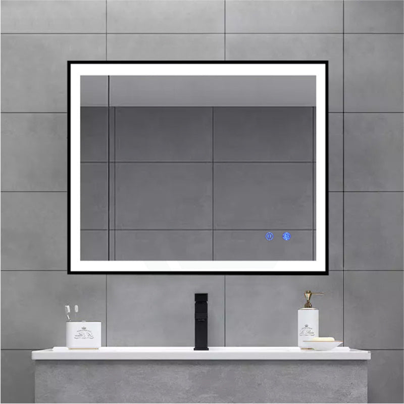 600/750/900Mm Led Mirror Square Black Framed Demister 750X600Mm